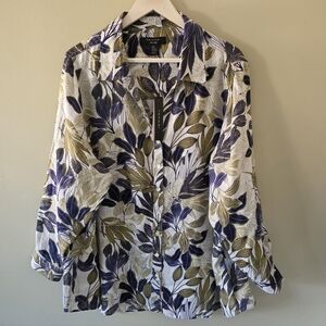 NWT Tahari 2X Quiet Luxury Resortwear Lagenlook Tropical Linen Buttoned Tunic